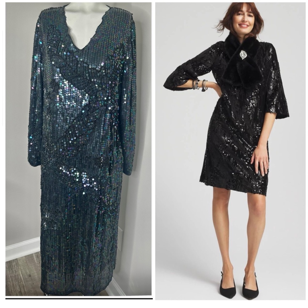 BLACK SEQUIN VINTAGE MIDI DRESS- PRELOVED- MEDIUM